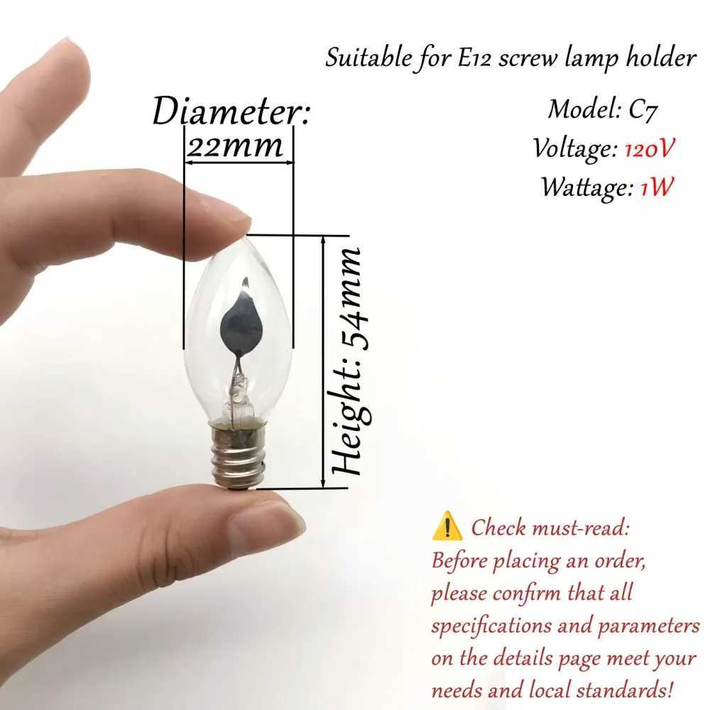 6 packs C18 Flame Bulb 120V 1W E12 Screw Base - apply to Dancing Tail Effect Bulbs for Chandeliers/Christmas Lights 1000Hrs C251115