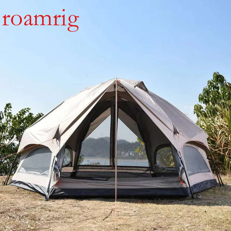 Fully Automatic Hexagonal Mushroom Outdoor Camping Tent Family Sunscreen Rainproof Picnic BBQ Slef-driving Pergola 3-6Persons 240422