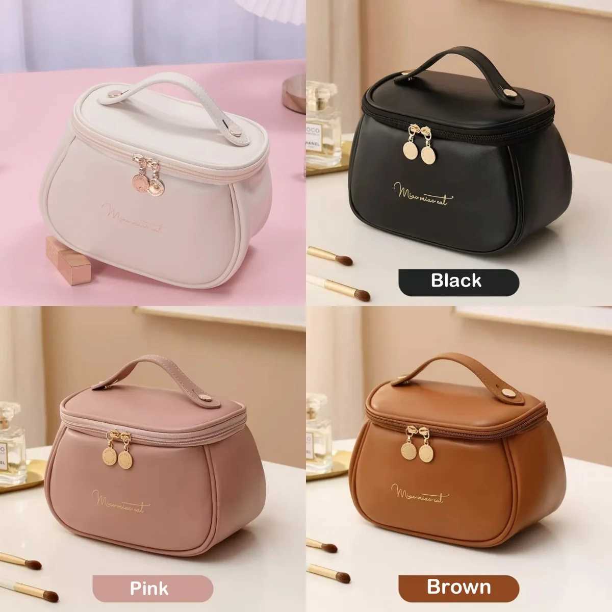 1 piece of PU leather storage bag with large capacity portable and waterproof suitable for travel storageXJ250415