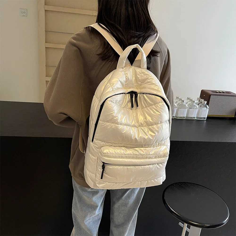2024 Winter Ultra Light Space Down Womens Backpack Quilted Plaid Female School Backpacks Bags for Women Girls Kawaii BackpackW251114