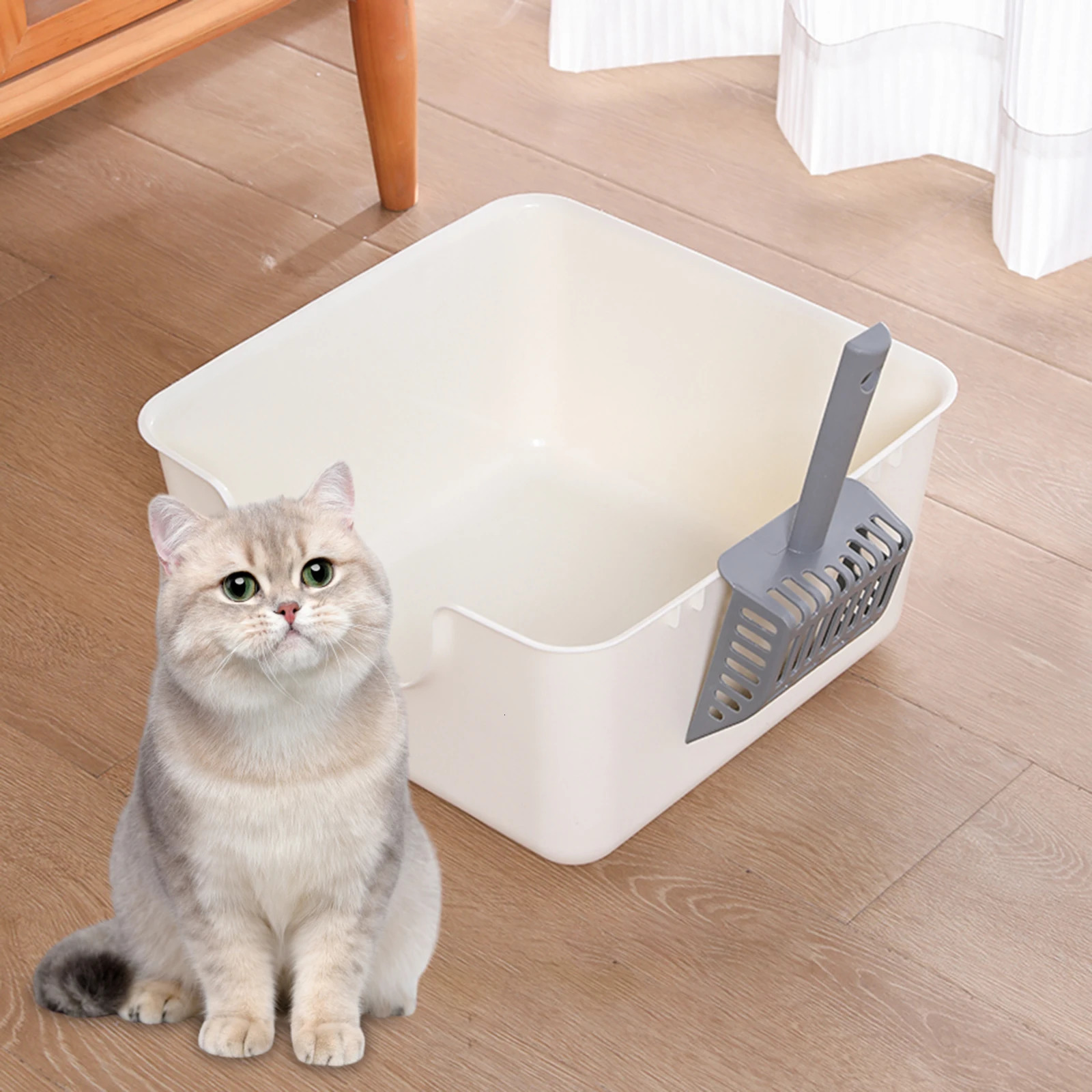 Open Top Pet Litter Tray Anti Splashing Cat Bedpan Cat Litter Box with High Side Kitty Litter Pan for Kitten Small Medium Cats 250414