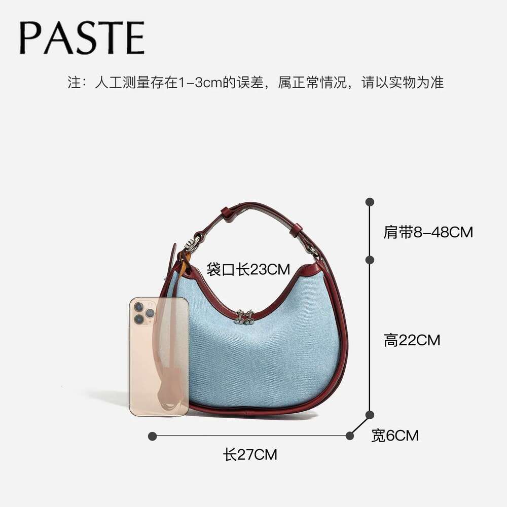 Designer Bag Wear-Resistant Denim Cowboy Ing + Cowhide Leather Round Tote Light Weight High Quality Women Handbag Blue Female Shoulder Bag