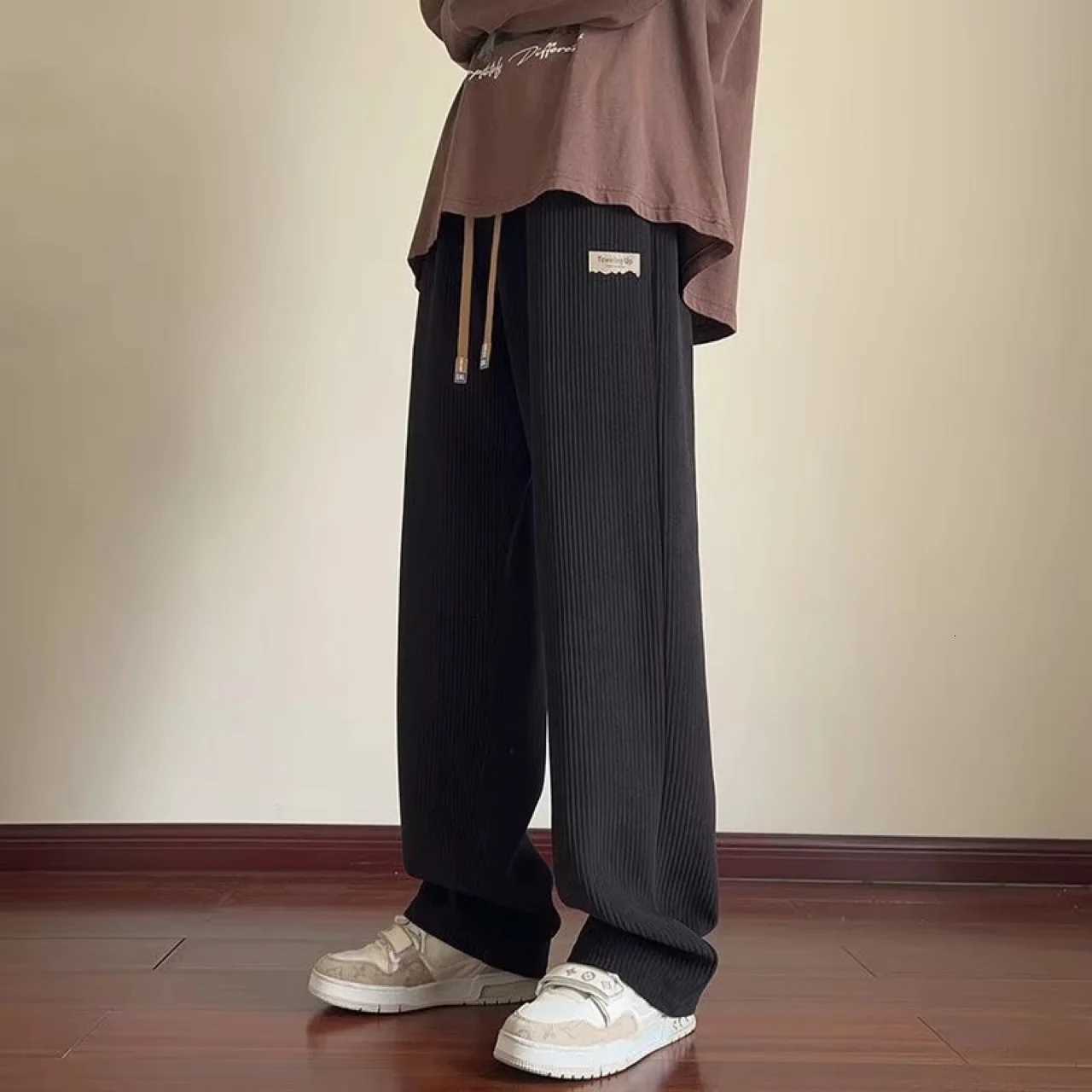 Corduroy Casual Men Loose Wide Leg Sweatpants Textured Straight PantsXJ251114