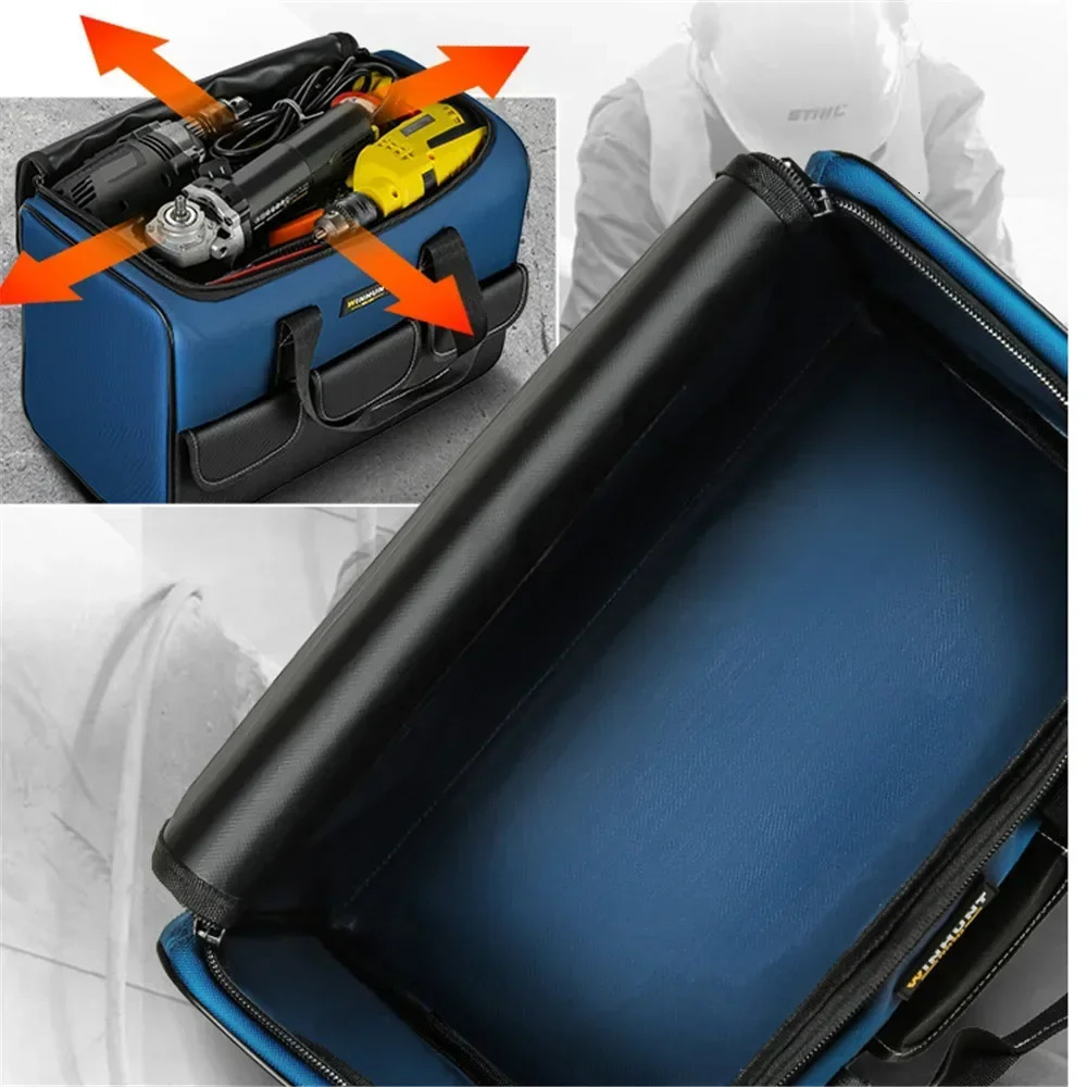 Square Tool Bag with 30% More Capacity Waterproof Multi Pockets Tool Organizer Tool Pouch for Electrician Tools 250407