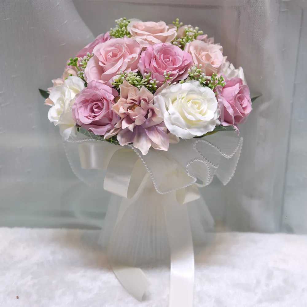 1PC White Rose Bouquets for Bride Wedding Bouquet Rose Bridesmaid Silk Rose Peony Flower Wedding Party Bouquet Dahlia OrchidGiftM251115