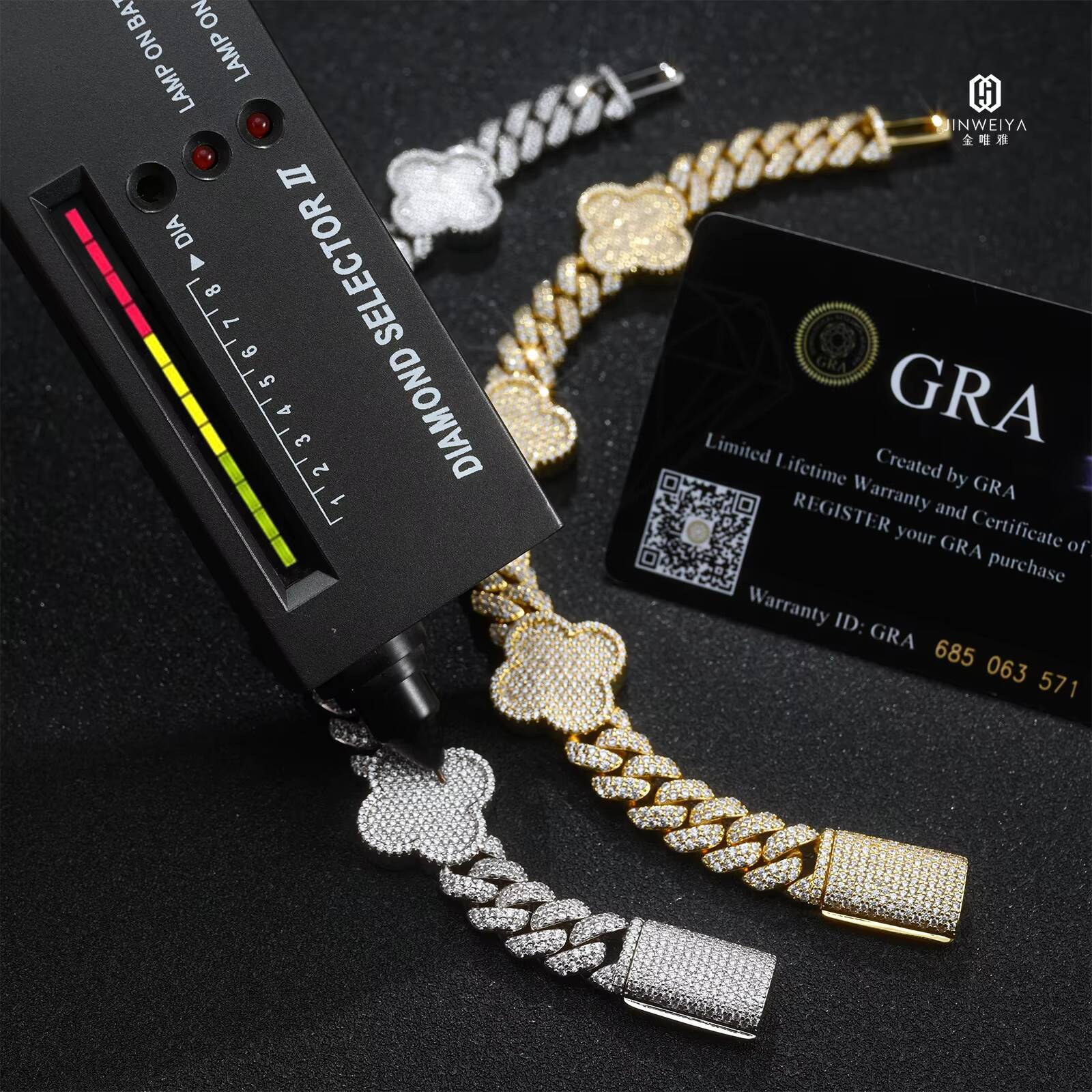 HipHop Jewelry 925 Silver Exquisite Chain Link Bracelet Lucky Flower VVS Moissanite Cuban Chain Luxury 10mm Cuban Chain Bracelet