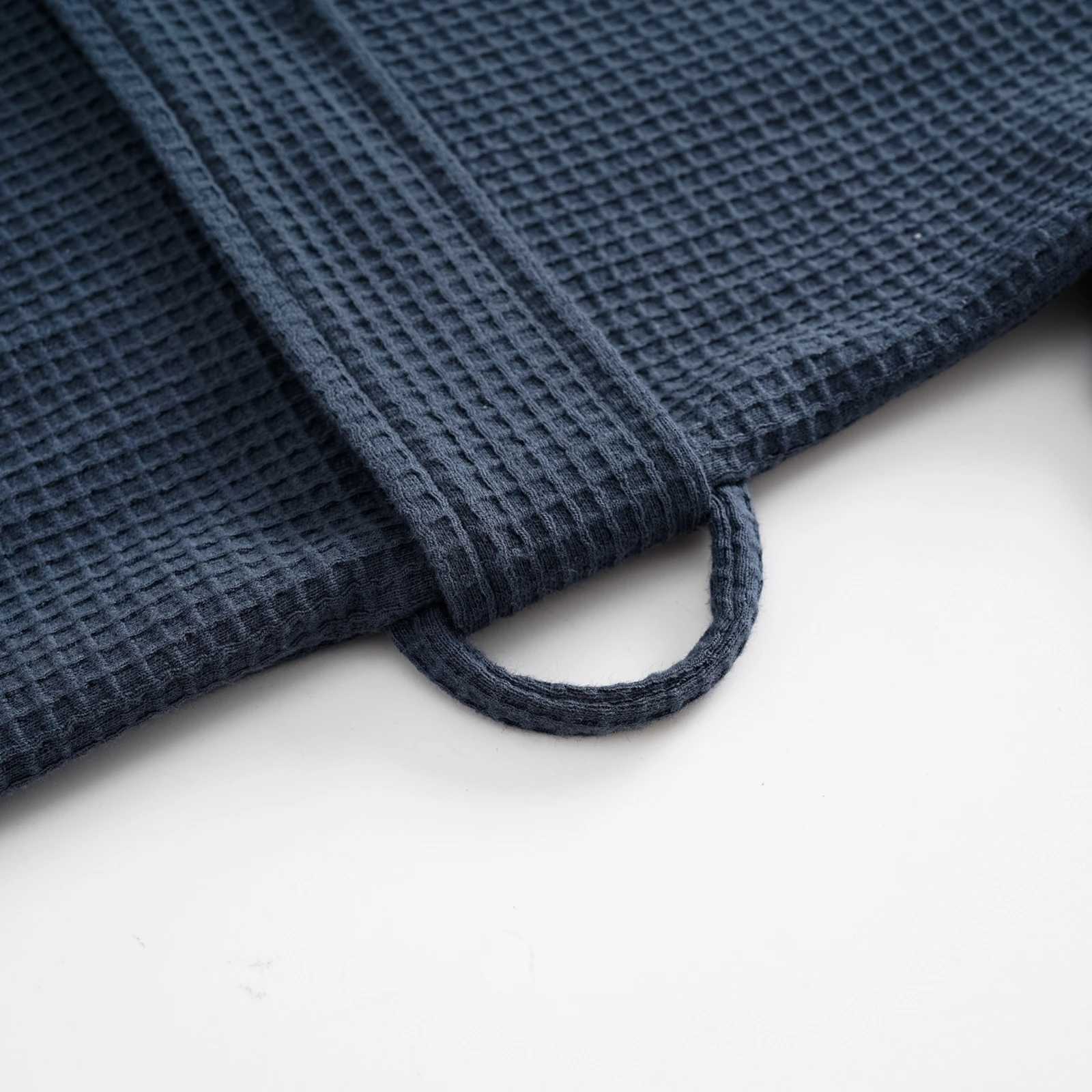 Premium Mens Bathrobe - 100 Cotton Waffle Weave in Sapphire Blue with V-Neck Tie Belt Luxury Waffle Kimono Robe - Breathable C251115