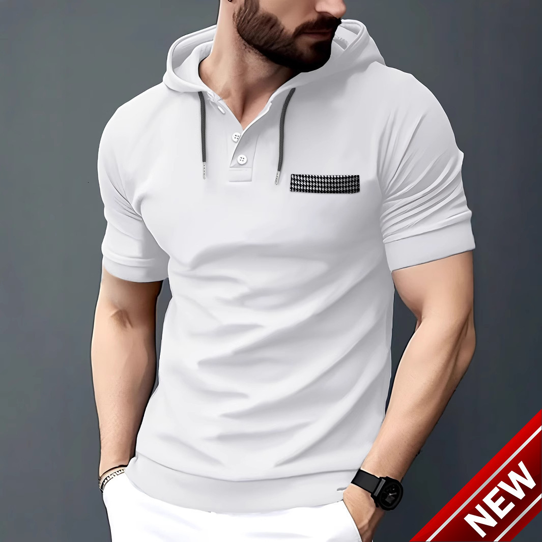 Ins summer fashion polo shirt hooded mens casual sports polo shirt