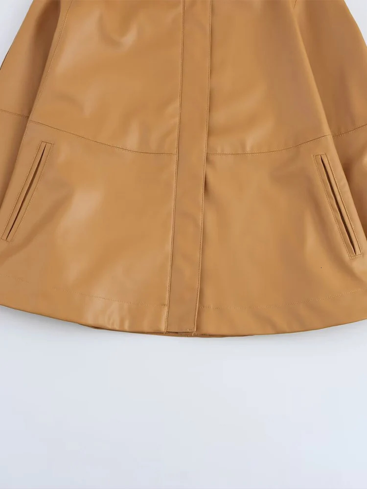 European and American spring loose casual stand up collar long sleeved zipper leather hat jacket 250410