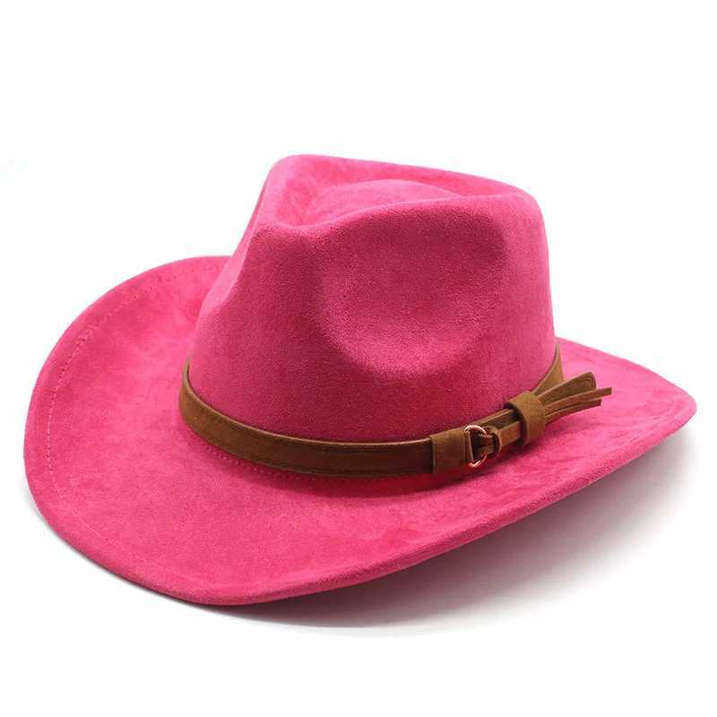 New Wome Men Black Suede Chapeu Western Cowboy Hat Gentleman Jazz Sombrero Hombre Cap Dad Cowgirl Hats Size 56-58cmC250414