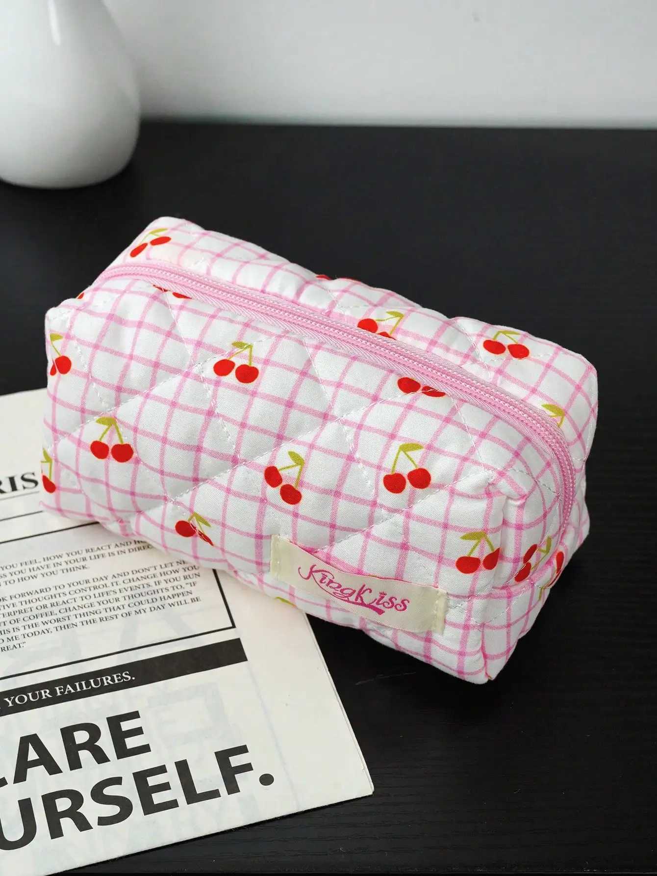 1 piece/set cherry printed zipper makeup bag cute floral makeup bag Y2K Ahetic portable toilet bag makeup storage bagXJ250415