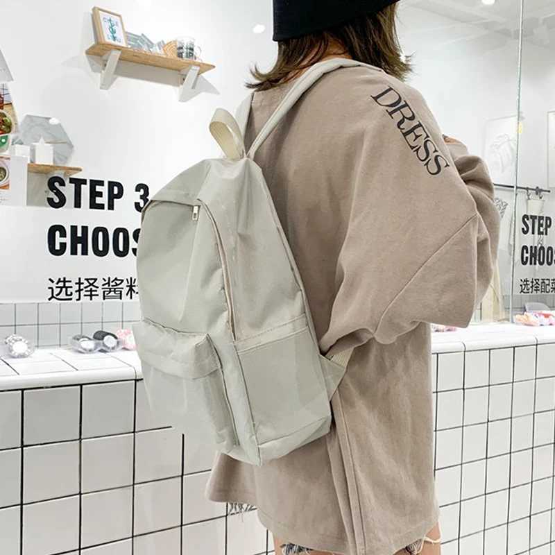 Korean Fashion Solid Backpack Student Schoolbag Women Men Large Capacity Travel Bag Fashion BackpackW251114