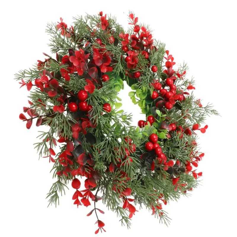 Artificial Red Berry Wreath 35cm Christmas Decor Hanging Garland for Winter Festival Xmas Outdoor Wall Decoration Fake WreathM251115