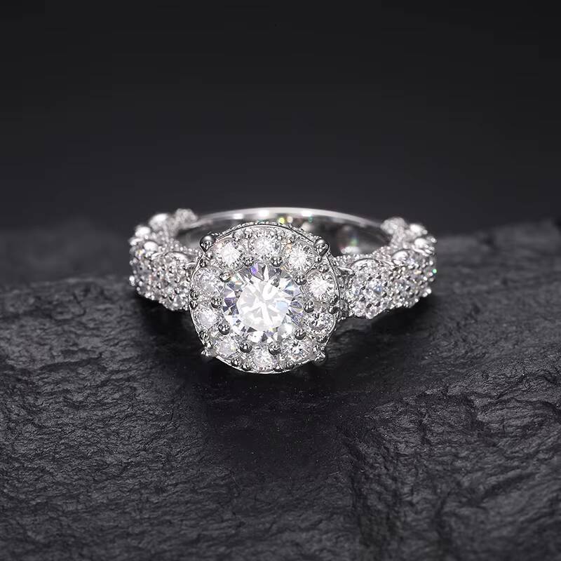 Luxury Fine Jewelry Wedding Ring White Gold 925 Sterling Silver VVS Moissanite Diamond Halo Engagement Ring for Men Women