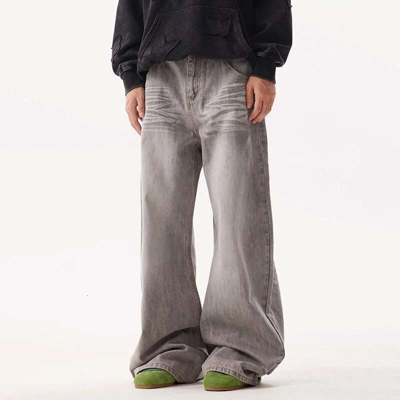 American Style Washed Worn-Out Jeans Men's High Street Striped Loose Vintage Wide Leg Pants 2025 Spring Fashion New 28W5192