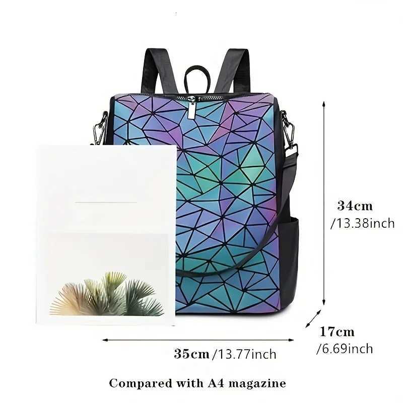 Fashion Womens luminous Backpack PVC holographic geometric School Bags For Teenage Girls mochila feminina travel BagpackW251114