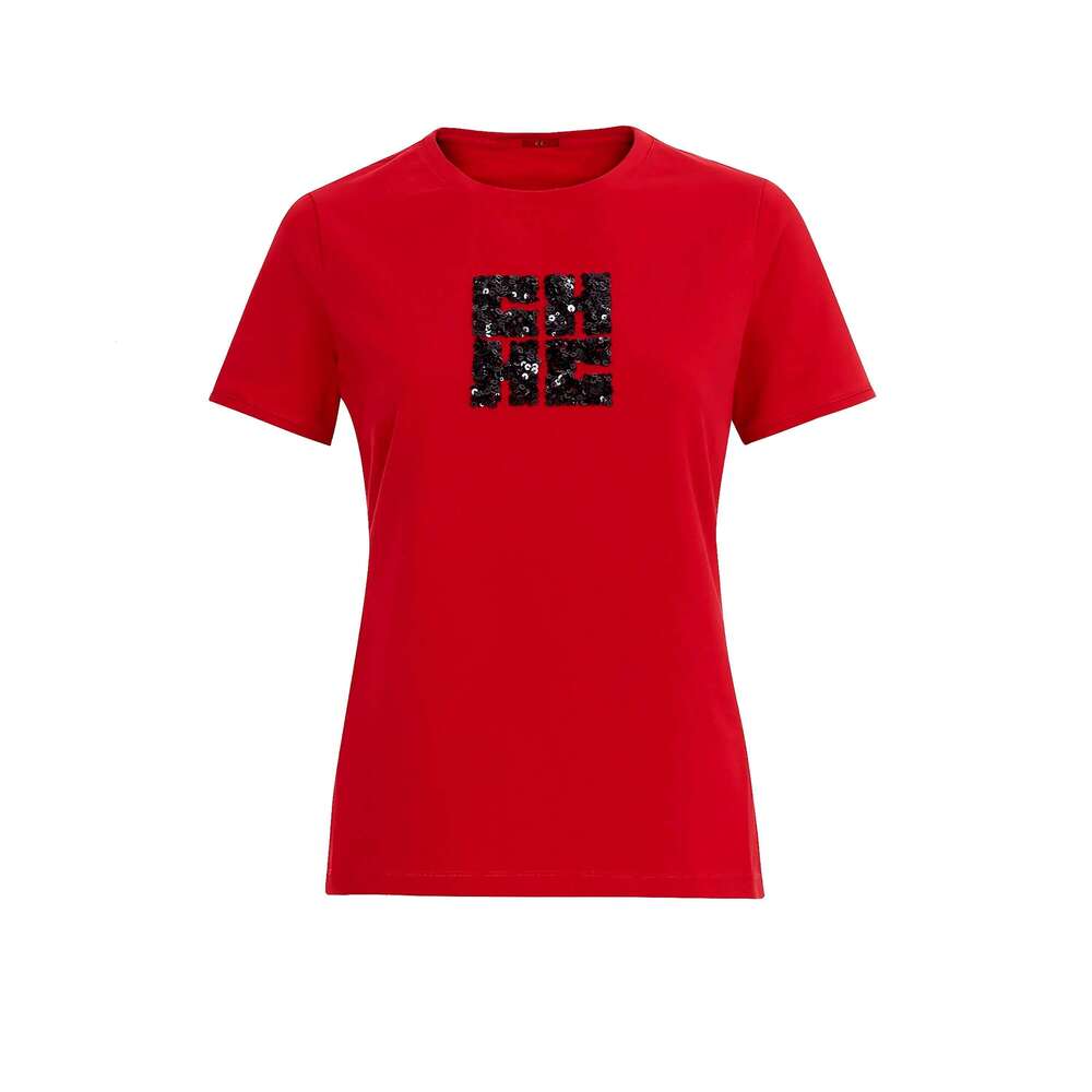 New 2025 Women's T Short Sleeve O Neck Casual Temperament Sequin Design Cotton Female Tops Summer Women Tee Shirts