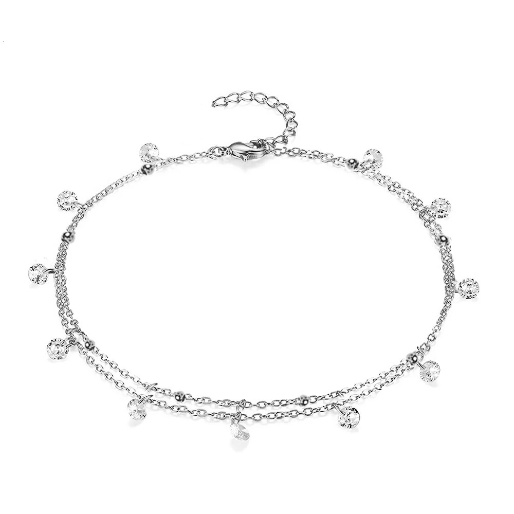 MinaMama Multilyaer stainless steel tassel zircon crystal anklet for womens yoga beach leg bracelet anklet chain jewelry 250408