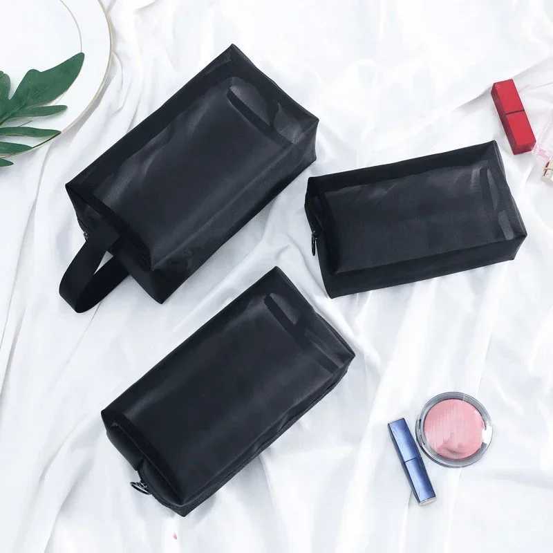 Black mesh makeup bag womens transparent makeup bag small portable storage bag travel toilet towel organizer bagXJ250415