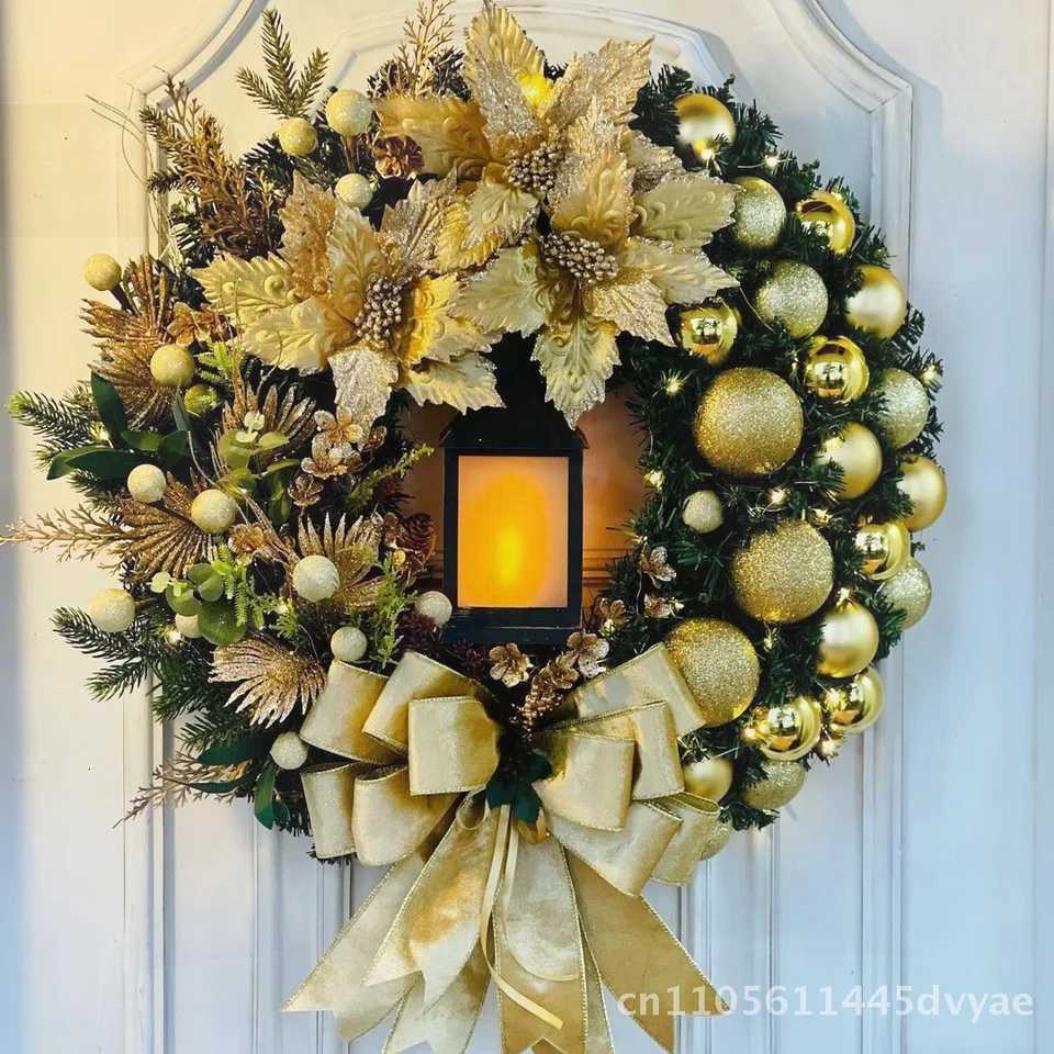 Christmas Holiday Decorations Jesus Oil Lamp Safflower Wreath Handcrafted American Style Door Hanging Plastic OrnamentM251115