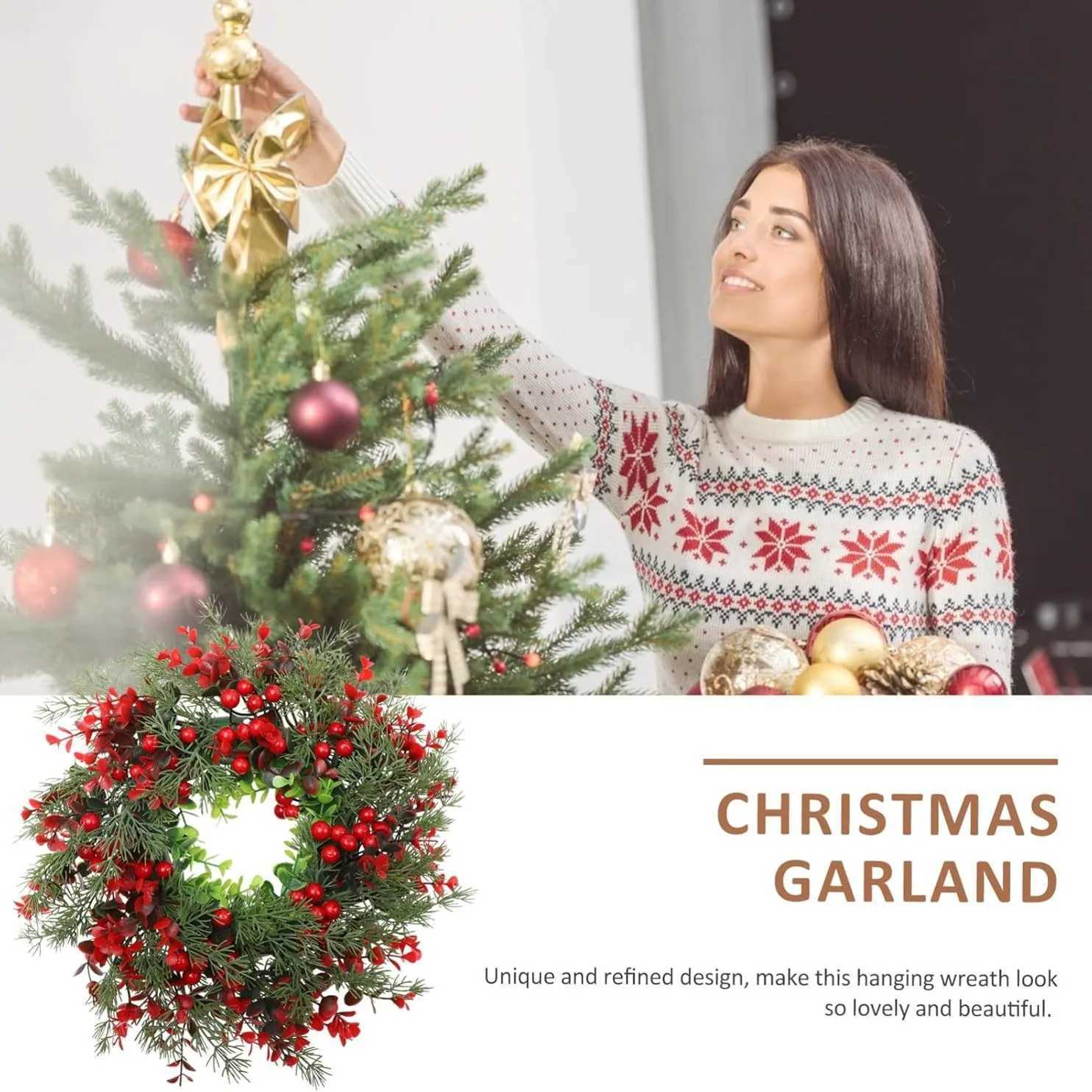 35/45cmChristmas Wreath with Red Berries andRed Berries Christmas Garland Rustic Farmhouse Holiday Decoration for Indoor/OutdoorM251115