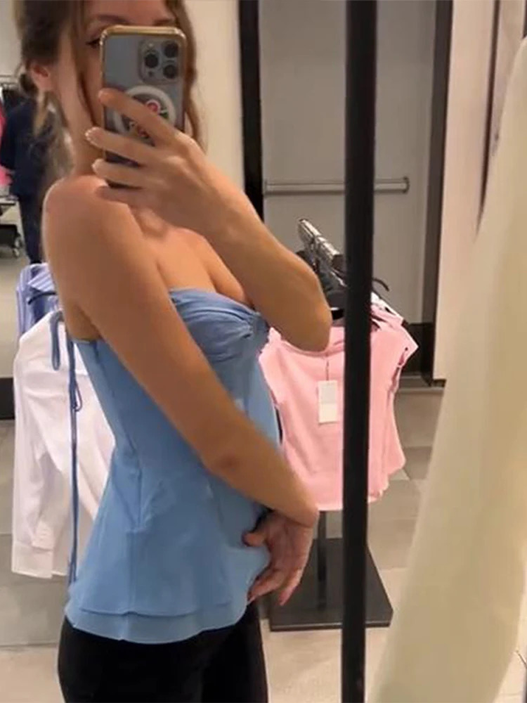 White shoulder strap Camisole womens sexy sleeveless pleated slim bra solid color streetwear Y2k womens top Camisole streetwear 250415