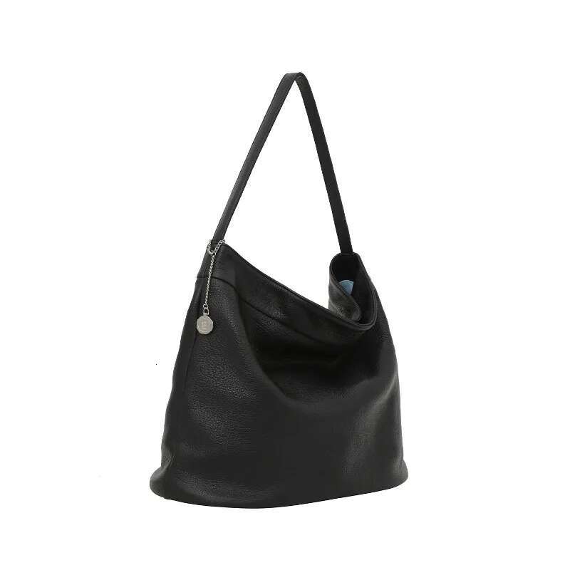 Korean Famous Brands Tobo Women High Quality Black Soft Cow Leather Bucket New Minimalist Casual Large Capacity Tote Bag
