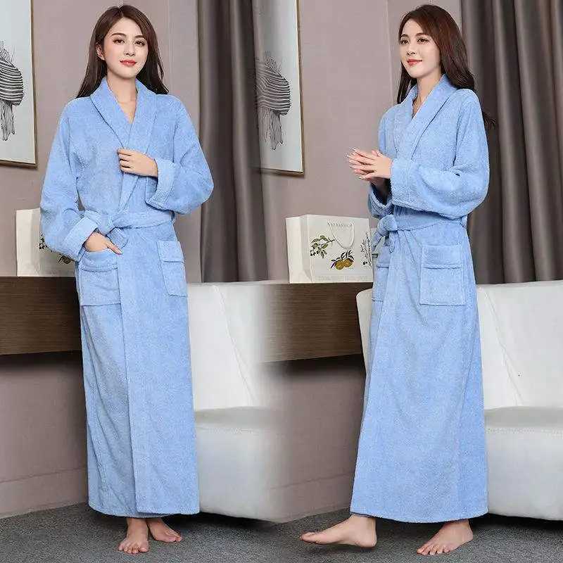 100 Cotton Robe Toweling Terry Nightrobe Sleepwear Casual Home Bathrobe Extra long Extra Thick Robe Lovers Bath Robe Sleepwear C251115