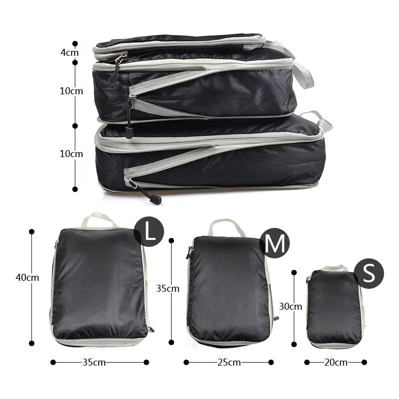 Set/3 pieces Compressible Packing Travel Storage Bag Cubes Waterproof Suitcase Nylon Portable With Handbag Luggage Organizer 250407