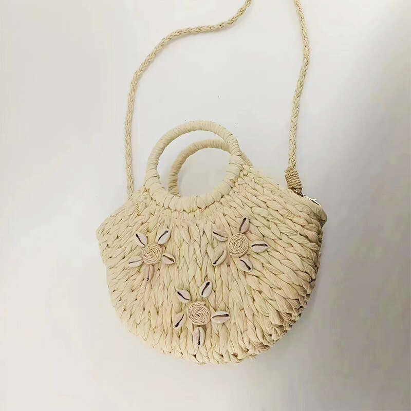 Handmade Beach Bag 2025 New Shoulder Straw Handheld Half Round Shell Handmade Woven For Women's Vacation Beach Bag Kq2