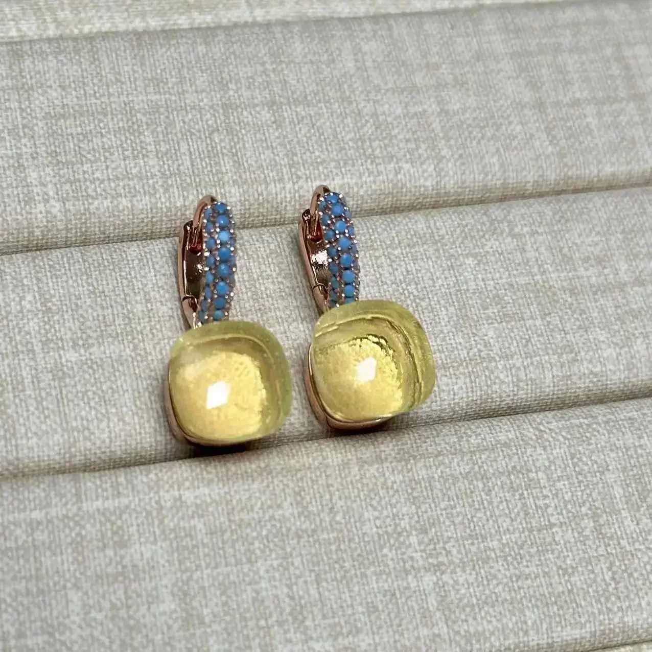 106mm Nudo Earrings Inlay Turquoise Zircon For Women Blue Topaz Drop Candy Square Crystal Earring Fashion Jewelry Gift W251115