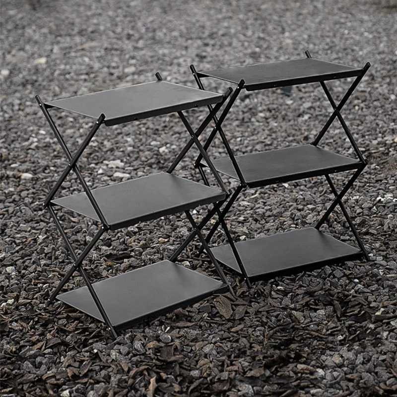 WESTTUNE Camping Three-tier Rack Outdoor Folding Storage Shelf Portable Desktop Organizer Shelves Picnic BBQ Storage Rack Table M251115