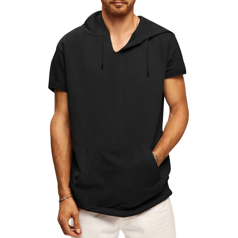 Summer men's sports and leisure sleeveless hooded loose short sleeved vest for men