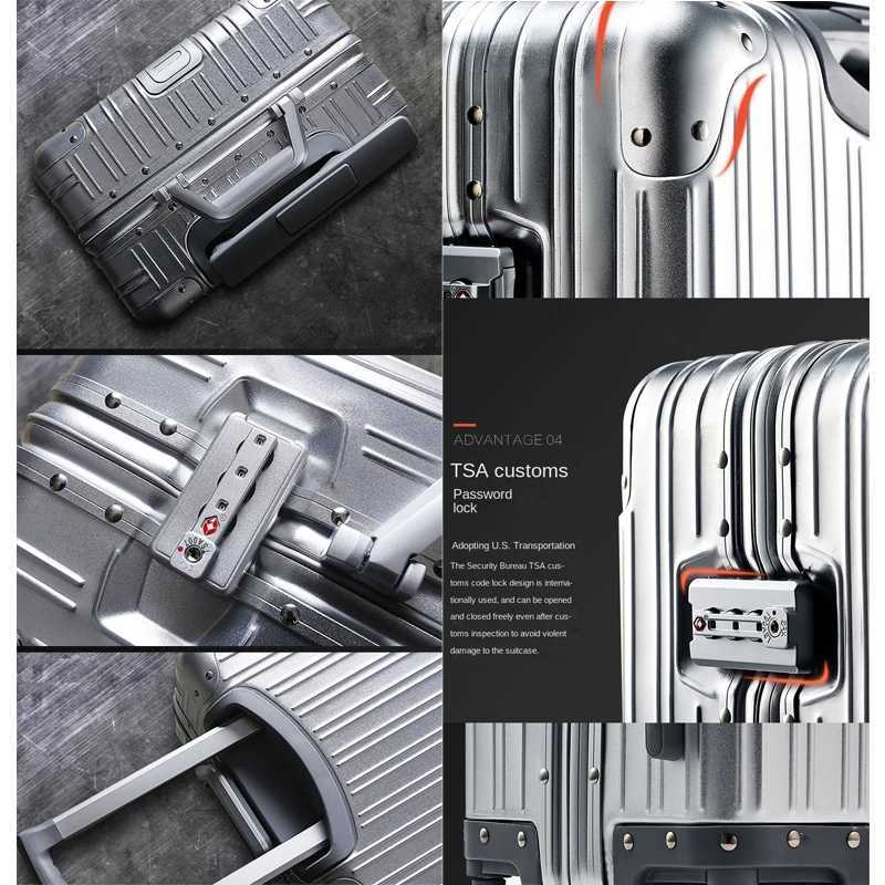 100 Aluminum Magnesium Alloy SuiTCase Designer Rolling Luggage Carry-on Cabin Travel SuiTCase Trolley Case 20/28/30 Inch K251114