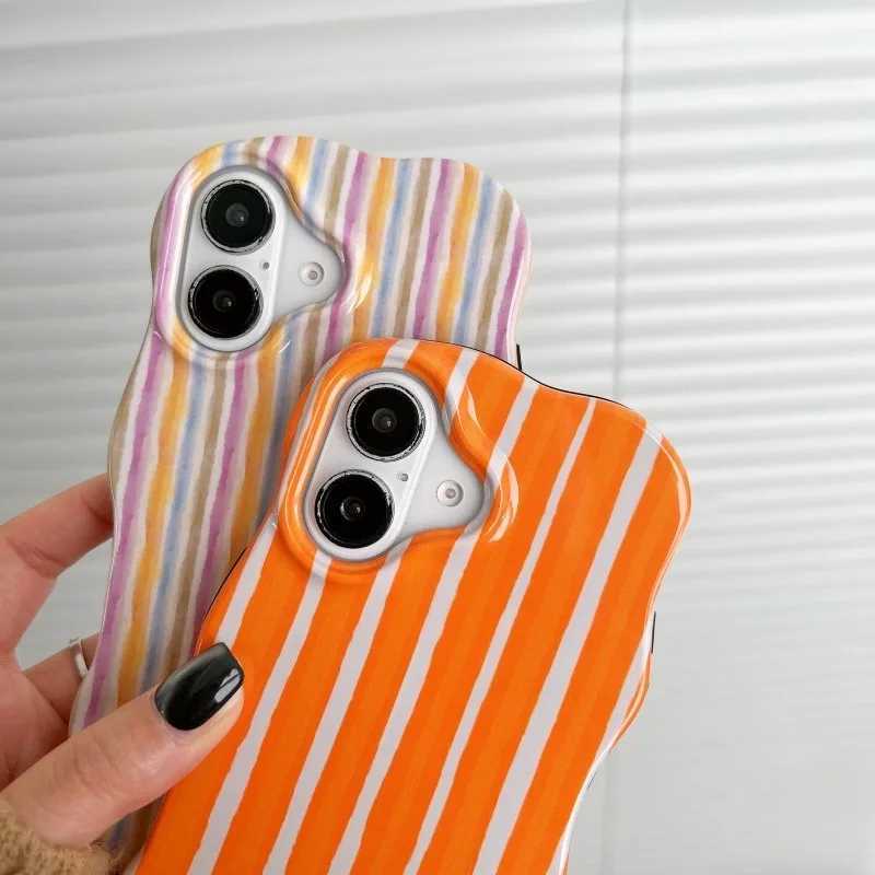 Fashion Glossy Double Color Stripes Case for iPhone 12 13 14 15 16 17 Pro Max 17 Air Color Collision Ultra Thin Shockproof Cover J251202