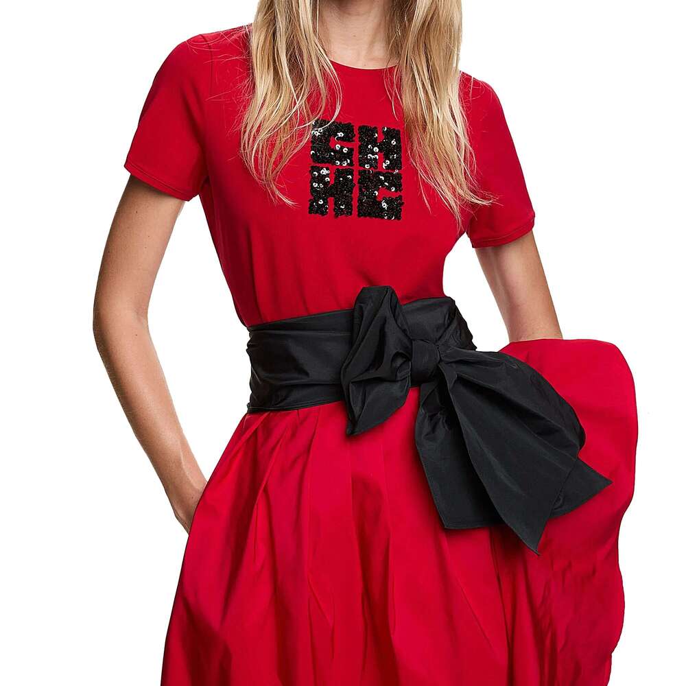 New 2025 Women's T Short Sleeve O Neck Casual Temperament Sequin Design Cotton Female Tops Summer Women Tee Shirts