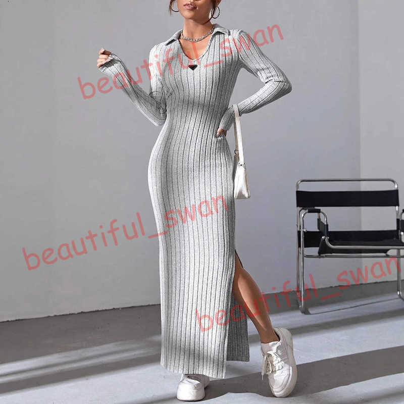 Designer women's Basic & Casual Dresses Elegant Long Dress Autumn New Long Sleeve Turn-Down Collar Dress