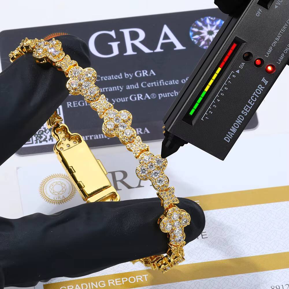 Eskeem 10mm VVS Moissanite Cross Star Bracelet 925 Sterling Silver Iced Out Hip Hop Jewelry Luxury Gift for Men Women