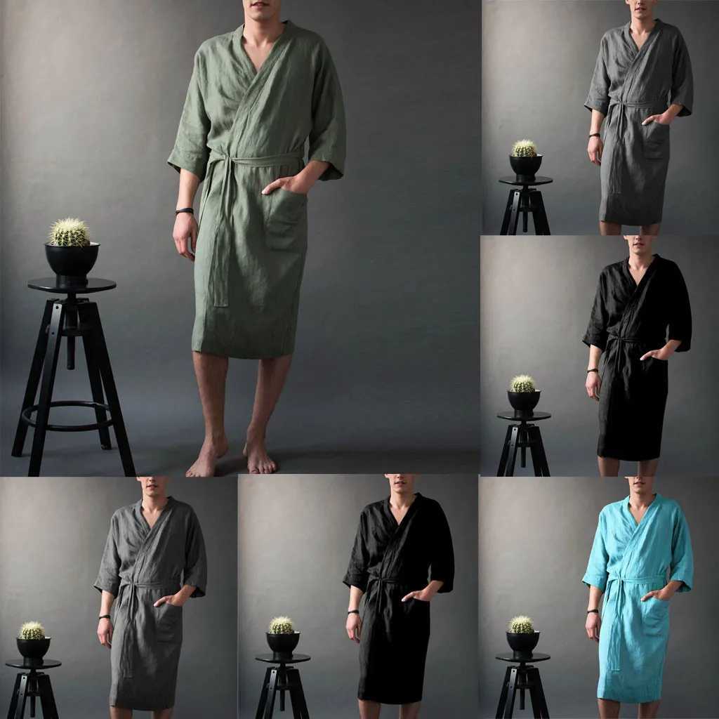 Elegant Solid Bathrobe Gown Robe Comfortable Woven Kimono Sleepwear Casual Three Quarter And Mid-calf Homewear Nightwear C251115