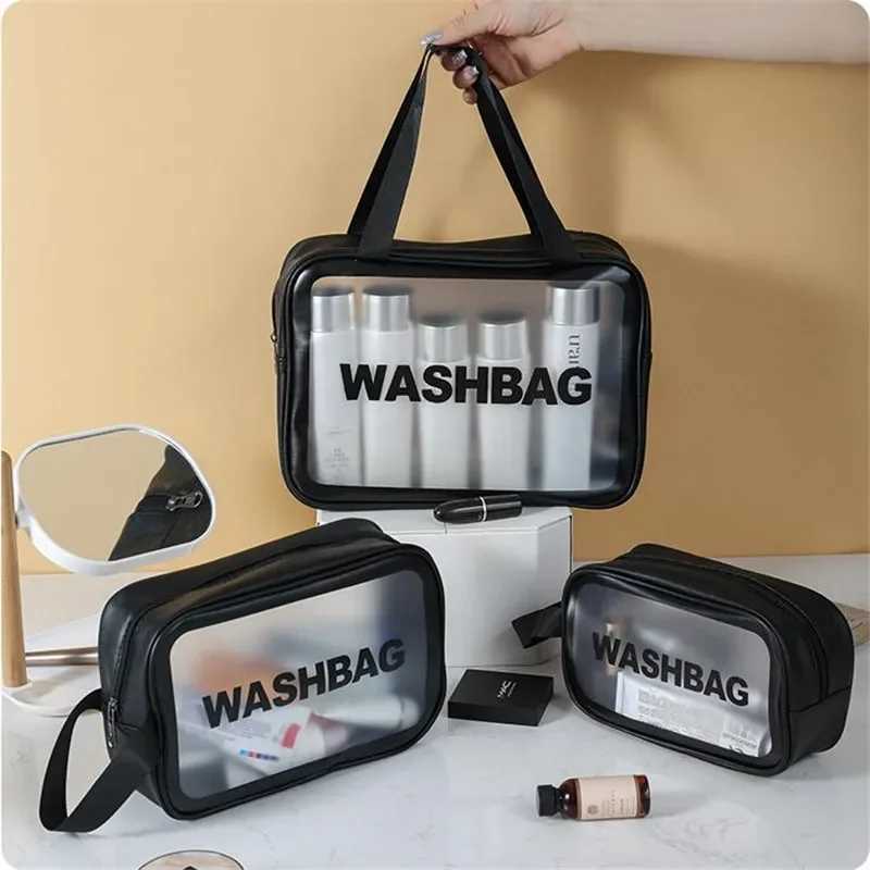 Portable makeup bag large capacity travel makeup storage bag transparent PU waterproof handbag 3-size wing bagXJ250415