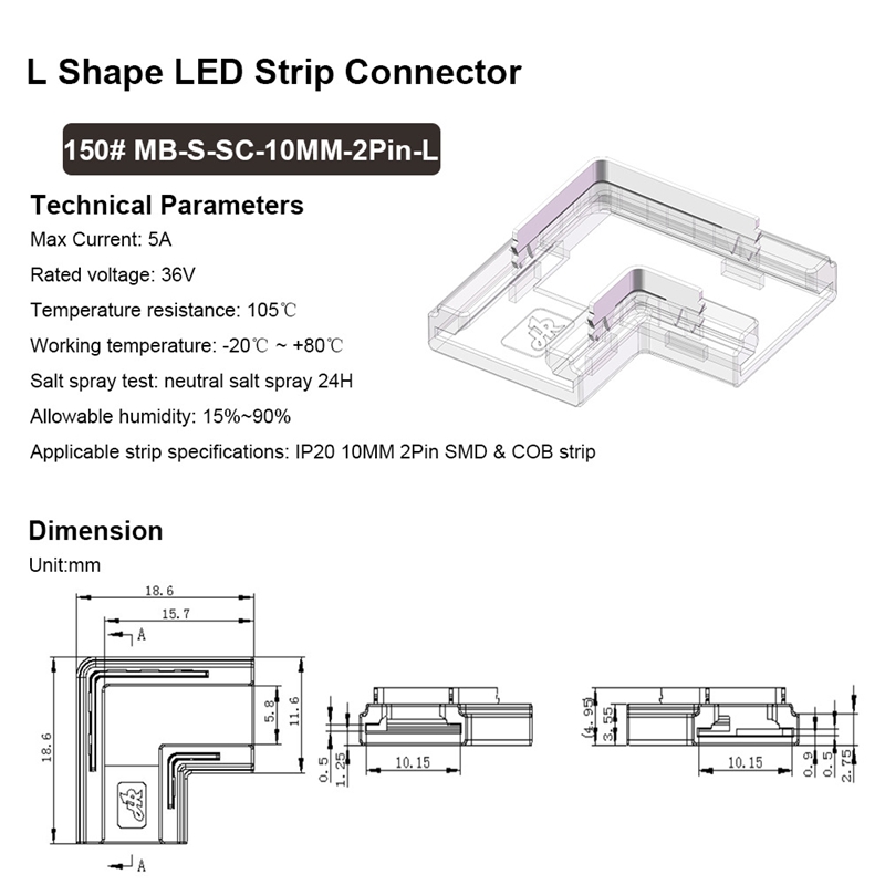 SMD/COB LED strip Connectors solder-free connector 2pin 12V 24V LED crystal connector