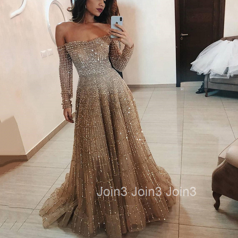 Sc2031 Internet Celebrity New Long Style 2025 Autumn and Winter Shiny One Shoulder Long Sleeved Strapless Dress