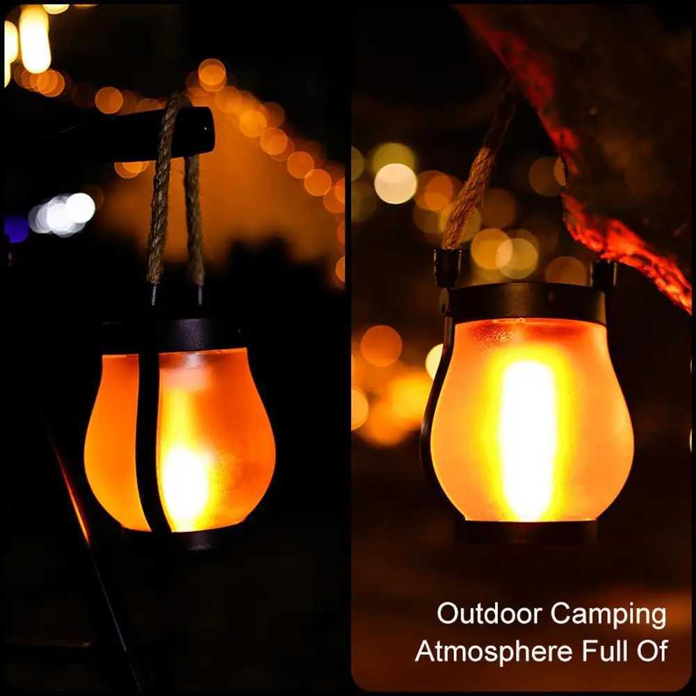 USB Rechargeable Camping Light Solar Flame Lights IPX4 Waterproof 800 Lumens 1200mAh Hanging Lantern Outdoor Lights M251115