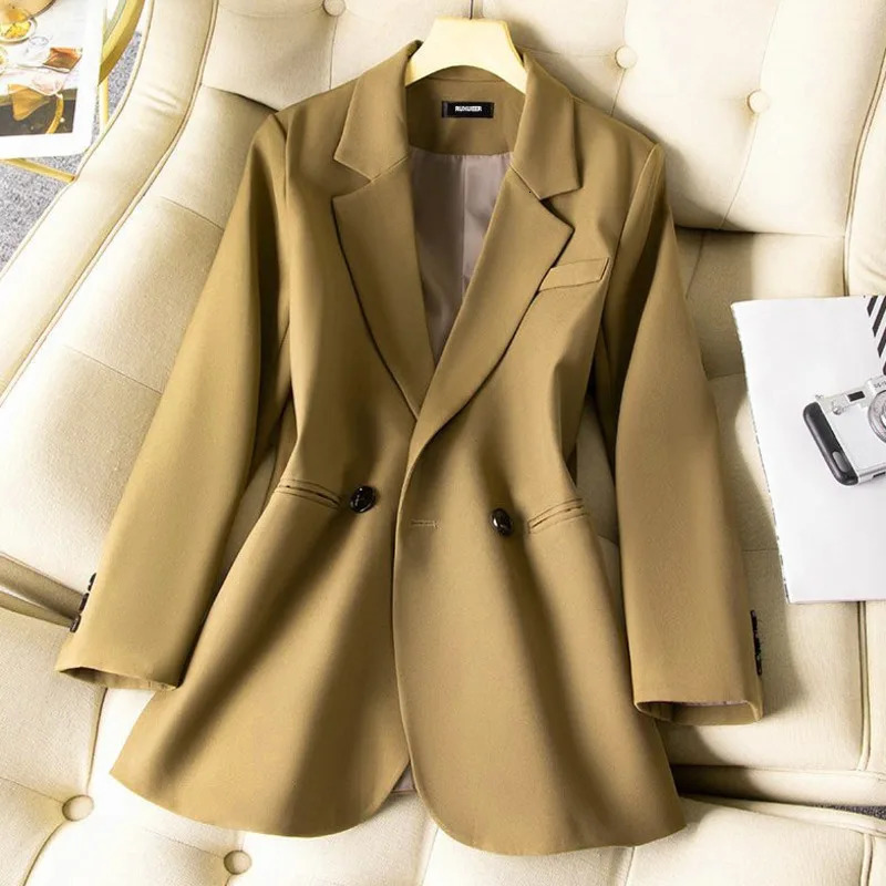 Spring and Autumn womens solid color long sleeved solid casual womens jacket fashionable split style jacket 250415