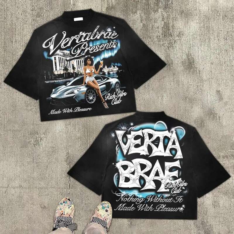 American fashion trend brand cartoon pattern oversized T-shirt women's Y2K street hip-hop Haruku loose round neck shirt