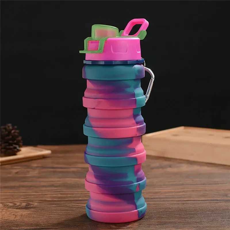 Multi-Colors Portable Collapsible Silicone Water Bottle with Lid Camouflage Foldable Kettle for Sports Travel Sport BottleW251114