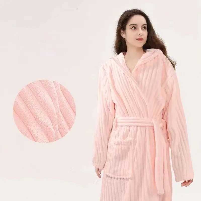 European Thick Warm Hooded Womens Bathrobe New Flannel Coral Fleece Sleepwear Robe Hot Winter Womens Kimono Loose Home Wear C251115