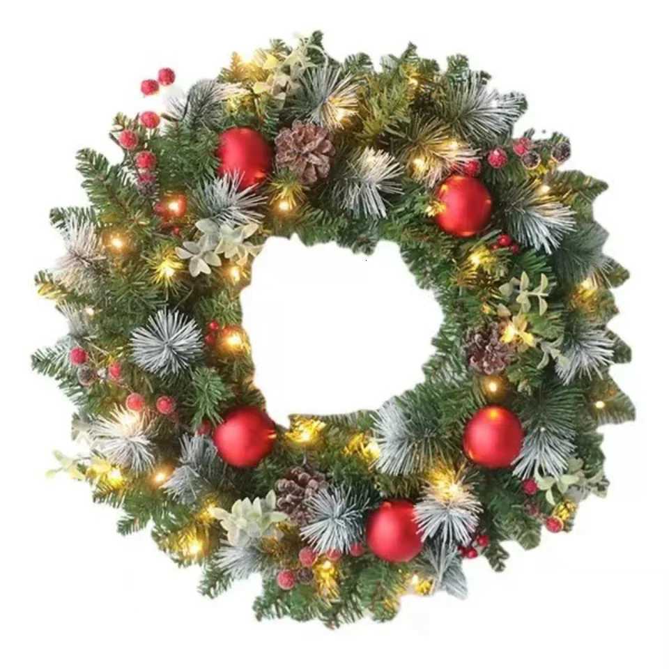 LED Christmas Wreath For Front Door Red Berry Garland Christmas Xmas Ball Wreath Window Door Wall Ornament Decorations GiftsM251115