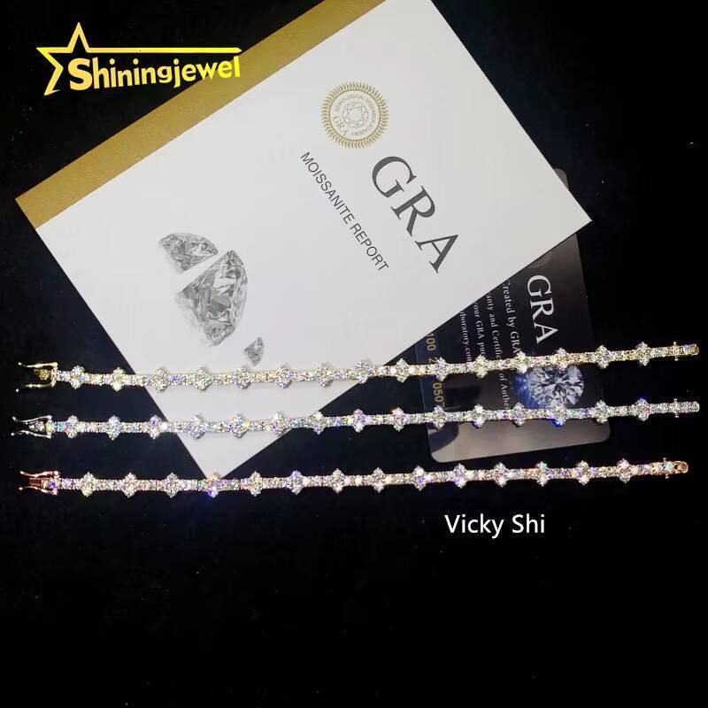 Hot Selling 925 Silver 3mm VVS Moissanite Cross Tennis Bracelet Fine Jewelry Iced Out Men Women Moissanite Bracelet