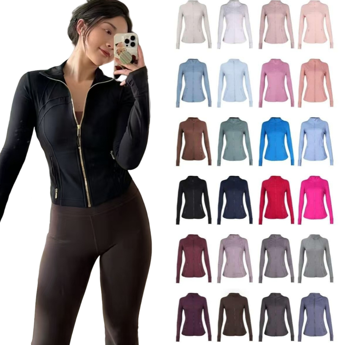 Yoga Jacket Define Cropped With Gold Zipper Women Long Sleeve Sport Coat Fitness Breathable Sweatshirt Jogging Sportwear Lululiness lemonize Jackets f70